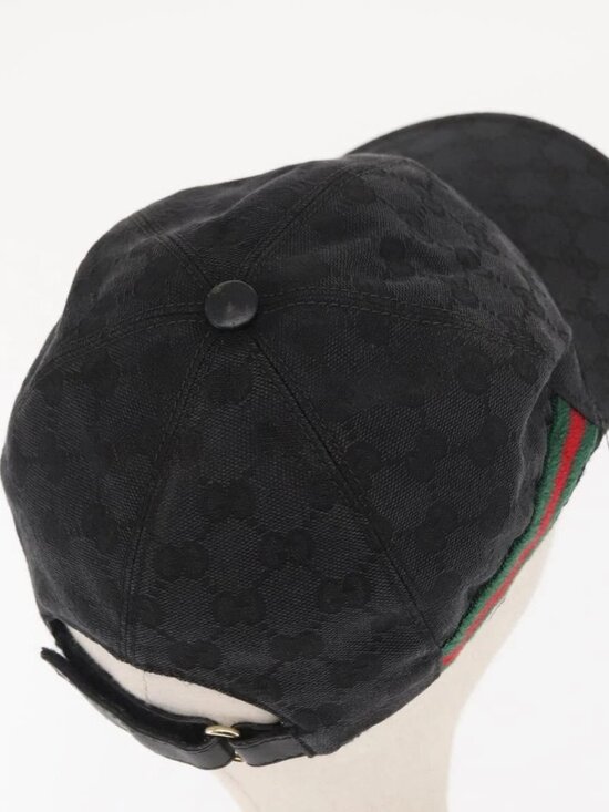 GUCCI GG Canvas Web Sherry Line Cap Black Red Green 200035 Auth 163480